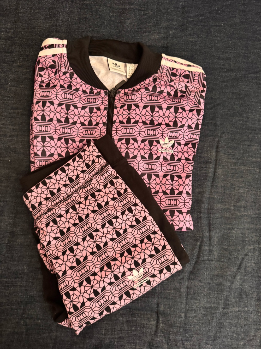 adidas Pink and Black Geometric Kids Pajama Set